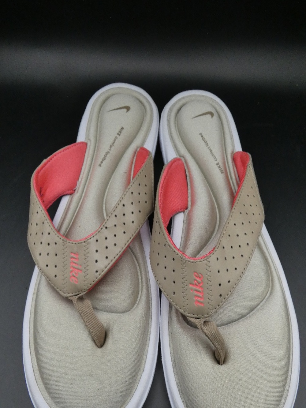 Women's Nike Gel Sandals in Taupe and Coral